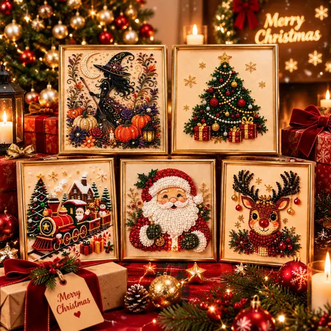 8x8in DIY Christmas Pearl Diamond Art Kits for Adults, Diamond Painting Pearl Beads Art Craft for Adults Beginner, Gemstone Diamond Dots Beads for Home Wall Decor, Perfect Gift for Birthday, Christmas, Halloween, Thanksgiving, and Easter Gift