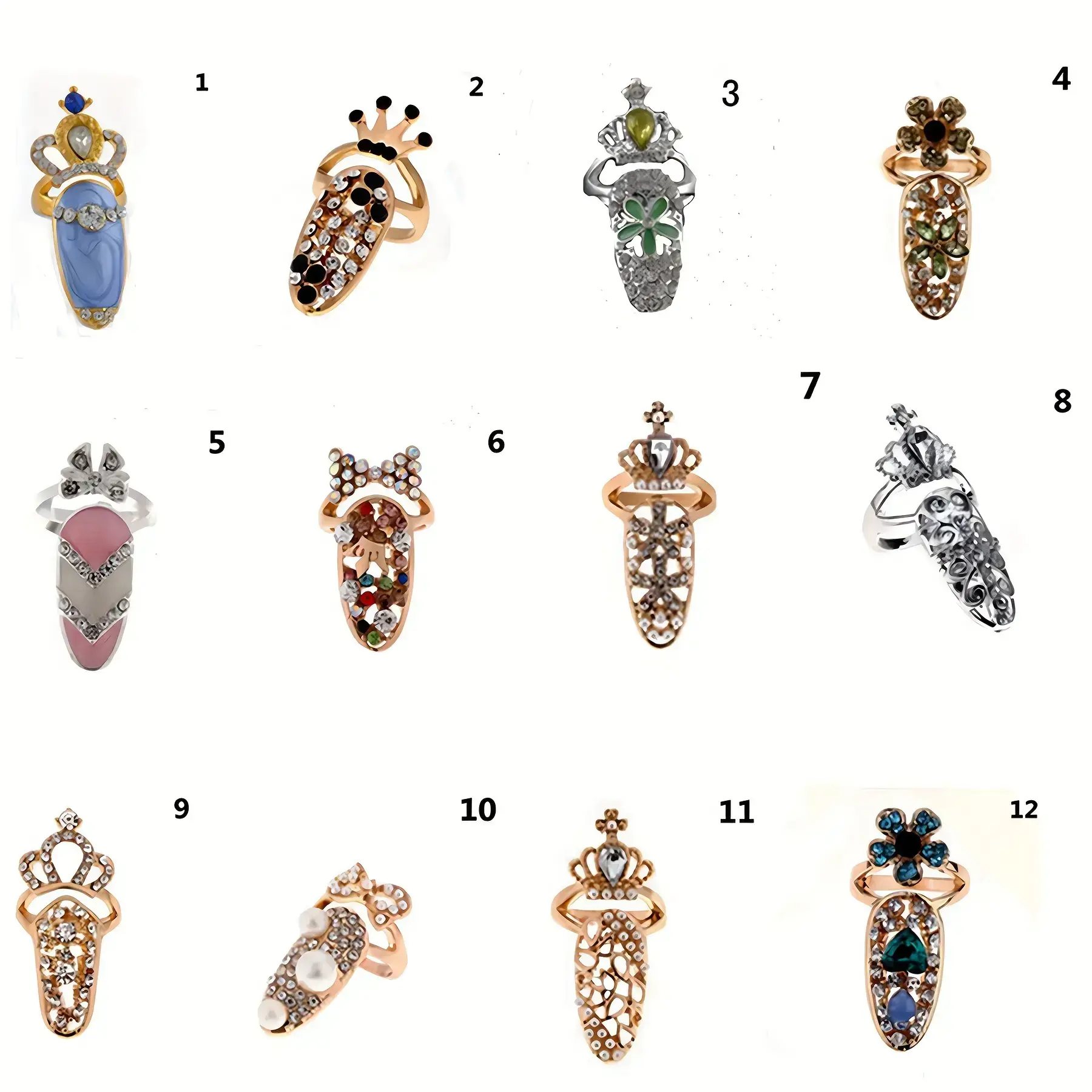 2026 New Crystal Rhinestone Ring Women's Fashion Bow Finger Joint Nail Ring Decoration Tip Nail Art Crown Flower Charm 2026 New Crystal Rhinestone Ring Women's Fashion Bow Finger Joint Nail Ring Decoration Tip Nail Art Crown Flower Charm