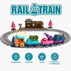 Motorized Toddler Train Set for Kids 3+, Electric Train Track Toy with Lights, Sounds & Construction Trucks