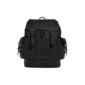 COACH Hudson 30 Solid Color Drawstring Top-Zip Backpack with Interior Zip Pocket – Natural Grain Leather – Men’s Large Black Bag