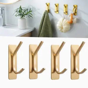 4pcs, No Drilling Required, Adhesive Hook, Clothes, Towels, Bath Towels, Bathrobes, Hats, Keys, Hooks, Bathroom, Toilet, Bedroom, Dormitory, Kitchen, Garage Storage Hooks, High Quality Stainless Stee shower