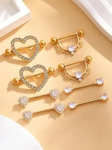 Women's Sexy Fashion Heart Flower Nipple Ring Piercing Jewelry Set, Beach Vacation Party Festival Theme Accessories Heart Design Chain