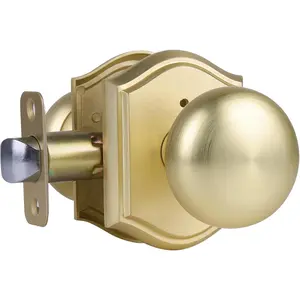 Door Knobs Interior, Classic Decorative Satin Brass  Door Knob  for Bedroom or Bathroom Doors, Durable Stylish Hardware for Indoor Use- 1 Pack