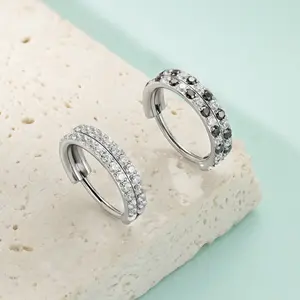 KUTLAN 20G Titanium Nose Ring, Double Row Diamonds Hoop Nose Ring, Double Nose Ring For Single Piercing, Conch Helix Daith Lip Piercing Jewelry