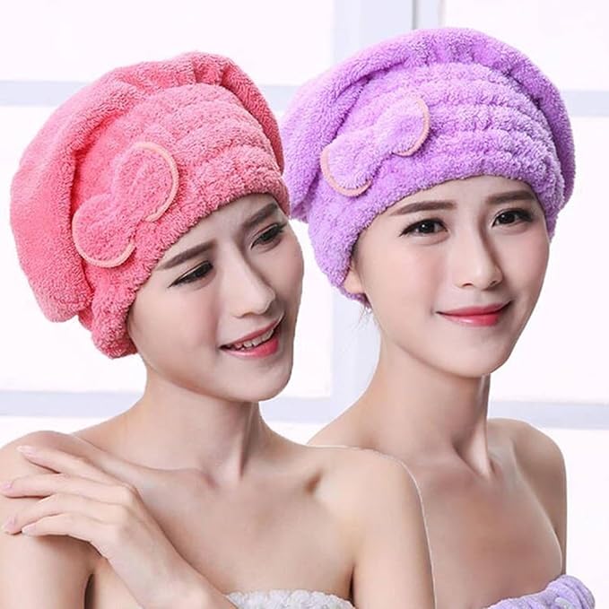 Hair Towel Turban for Women - Easy to Wear, Super Absorbent Fast Drying Hair Wrap for Long/Short Wet Hair, Soft Hair Cap for Bath, Shower, Salon, Travel- Red + Purple