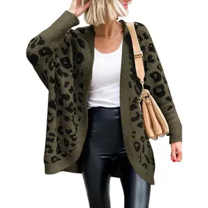 Fashion Leopard Print Long Sleeve Sweater Cardigan Loose Knitted Open Front Autumn Winter Coat Women's Knitted Sweater Women's Clothing