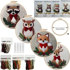Beginner Embroidery Kit, Elegant Cross Stitch Set, Christmas Animal Embroidery Kit, DIY Embroidery Lovers, Includes Printed Cotton Fabric