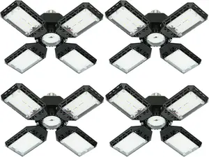 4-Pack LED Garage Light, 150W Deformable LED Ceiling Lights, 15000LM Garage Lighting with 4 Adjustable Panels, E26/E27 Shop Lights for Basement, Workshop, Attic