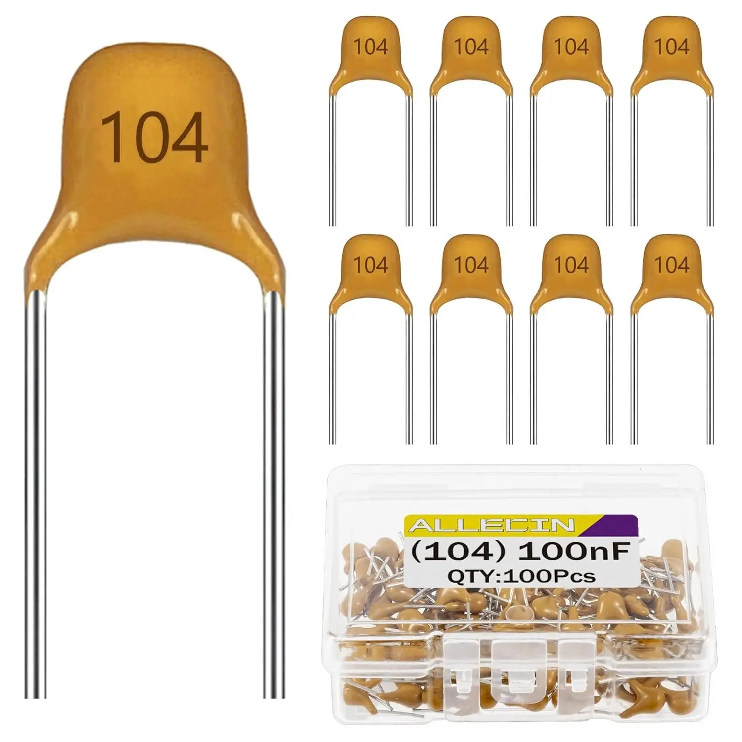 100nF 0.1uF 104 Ceramic Capacitors 100nF 0.1uF-104 Multilayer Monolithic Capacitor (Pack of 100Pcs)