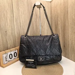Pre-owned CHANEL Black and Silver Soft Calfskin Airport Bag 866