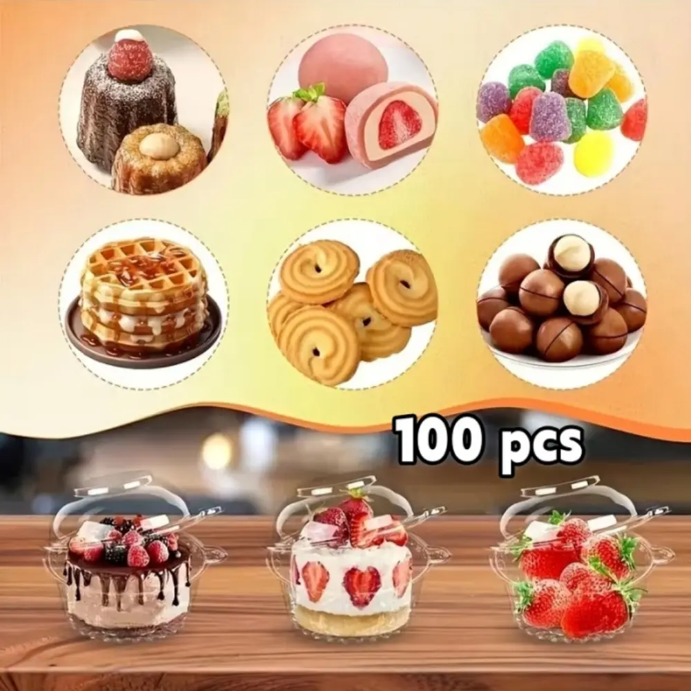100 Pcs Transparent Reusable Plastic Baked Goods Boxes with Flip-Top Lids - Round Containers for Cupcakes, Bread, Baked Items; Sports & Outdoor Accessories Compatible for Parties, Cafes, Easy to View Content, Prevent Pancakes from Squeezing