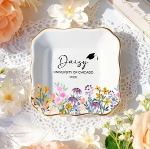 Personalized Wildflower Graduation Ring Dish, Class of 2026 Jewelry Tray with Name, Daughter Grad Gift for Her, Custom Graduation Keepsake