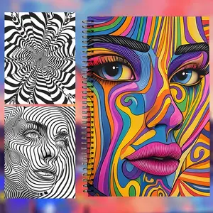 Stress Relief Visual Illusion Coloring Book, Magic Geometric Adult Coloring Book, Dual Spiral Binding Thick Paper, 20 Pages Single-Sided Design