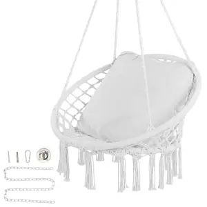 VEVOR Hanging Hammock Swing Chair,  330 lbs Capacity, Macrame Hanging Chair with Cushion and Mounting Hardware, Cotton Rope Swing Chair for Bedroom, Balcony, Patio, Garden, White