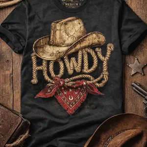 Howdy Western Tee - Men's Casual T-Shirt with Cowboy Hat and Bandana Design