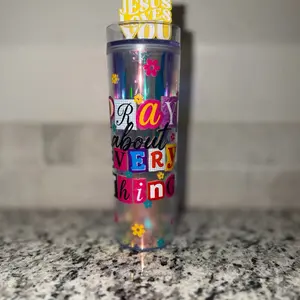 Jesus Loves You Tumbler with "Pray About Everything" Design and Colorful Floral Accents 16oz