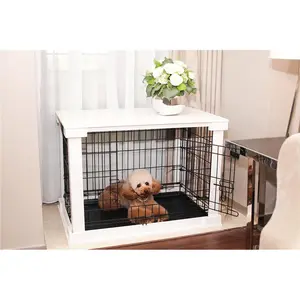 212 MAIN Small White Wooden Pet Crate with Enclosure Cover, Dog & Cat Cage Compatible with Table Surfaces, Pet Housing Solution