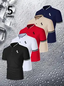 Men's Regular Fit Letter Print Polo Shirt, Casual Short Sleeve Collar Top for Summer, Fashion Men's Clothes for Daily Wear, Gamis, Casual Sport Shirt