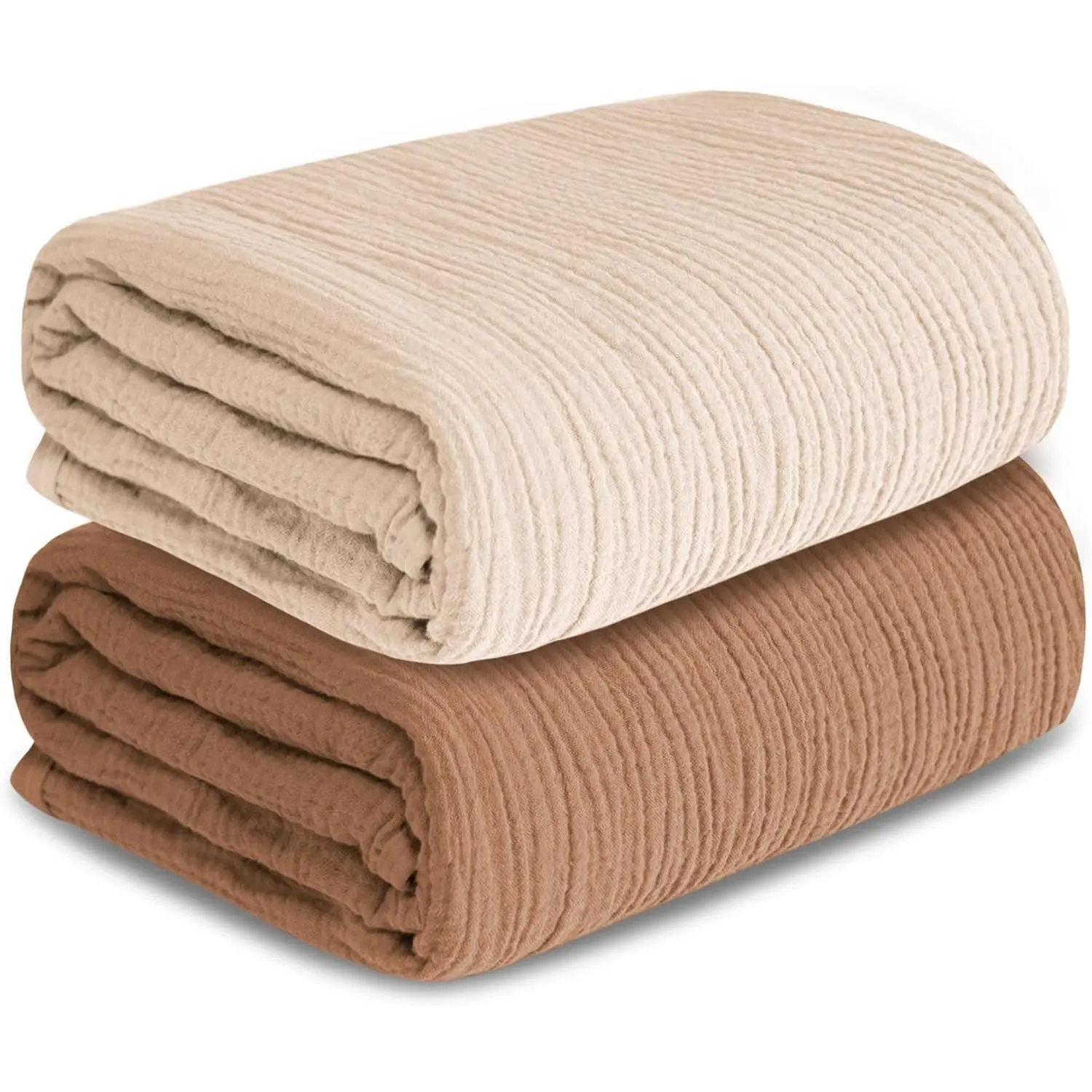 Muslin Swaddle Blankets for , 2 Pack Breathable Soft Receiving Blanket, Large 41 x 41 inches Swaddle Wrap Burping Clothes, Essentials  Shower Items. (Beige & Coffee)