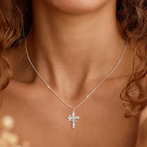 Pendant Necklace for Women Dainty Fashion Layer Stacking Initials Choker Necklace Gold Necklaces for Women Fashion Jewelry Party Gift with AAAAA Cubic Zirconia Cross Pendant 18 in Chain Adjustable 2 in Extender