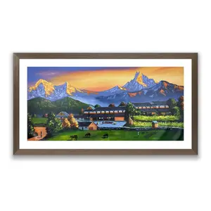Himalayan Village Sunset – Acrylic Canvas Painting of Machhapuchhre & Nepali Countryside
