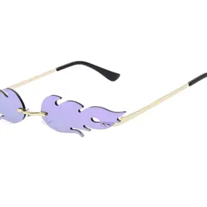 Fashion Fire Flame Women Men Sunglasses with Purple Flame Design and Black Arms