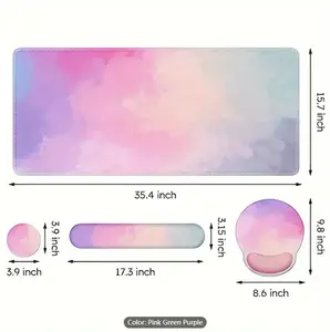 4 In 1 Desk Mat Mouse Pad (35.4x15.7 Inch 2mm Thick), Ergonomic Mouse Pad With Wrist Support & Keyboard Wrist Rest Pad & Coaster Set With Non-Slip Rubber Base-Pink Green Purple