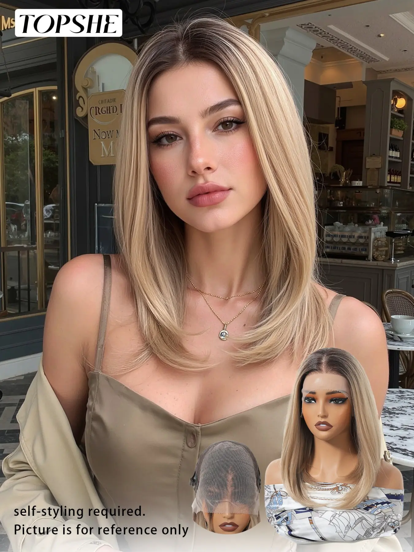 13x6 Lace Front Sleek Bob Wig 14 Inch Honey Blonde Straight Synthetic Fiber Wigs for Women Heat Resistant Natural Hairline Daily Wear