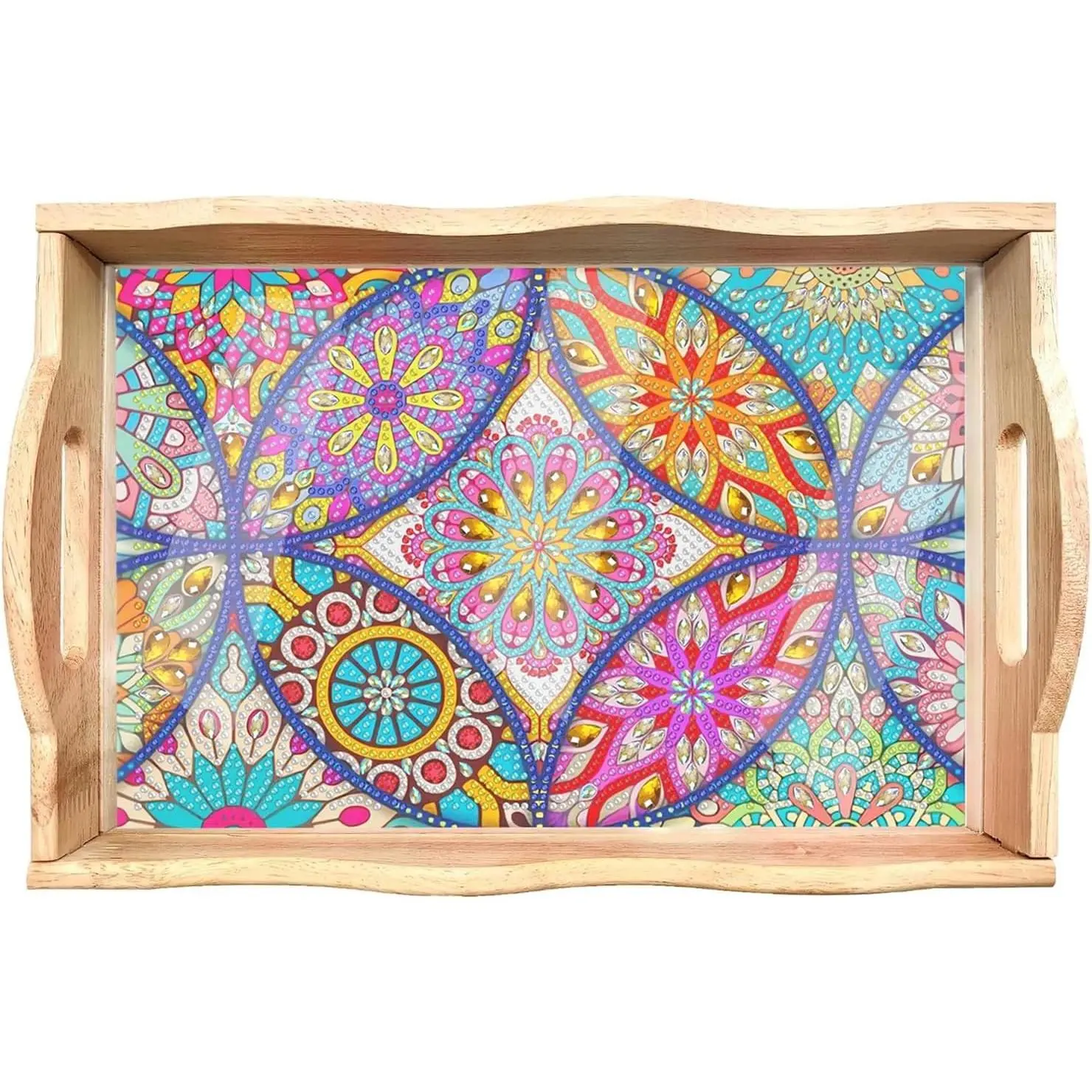 Diamond Art Kits for Adults Wooden Serving Trays with Handles, 5D Diamond Painting Big Gem Arts and Craft Gifts Trays Decor Gift Home Decor 7.8x11.8 Inches Mandala A