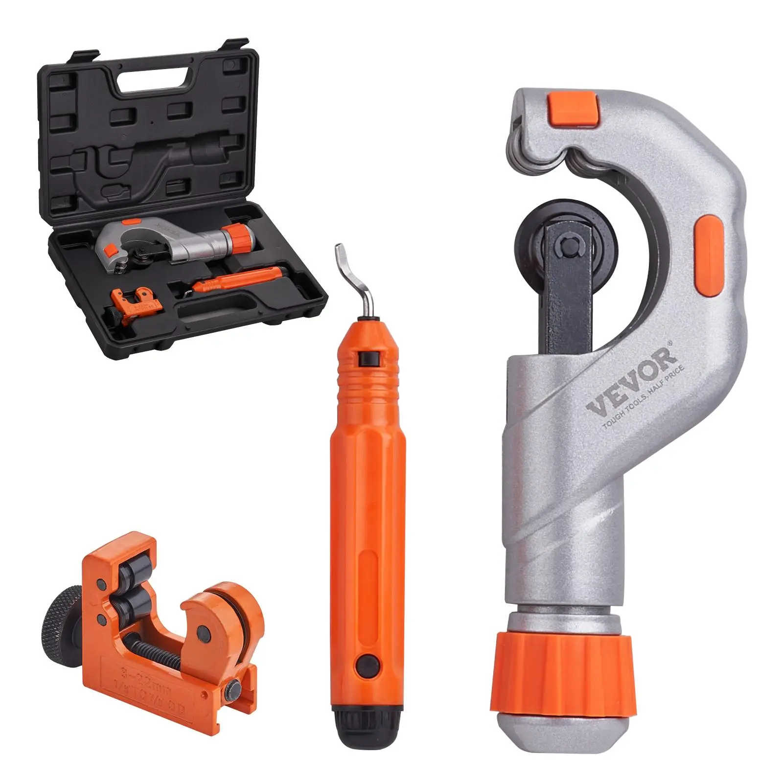 【Summerfinds】VEVOR 3PCS Tubing Cutter Set - Heavy Duty Pipe Cutter 3/16"-2"OD, Mini Tube Cutter 1/8"-7/8" & Deburring Tool, Professional Ultimate Pipe Cutter Set for Stainless Steel, Copper, Aluminum, Plastic Pipe