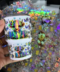 Bling Cartoon 20pcs Holographic laser 3oz mini cup sticker