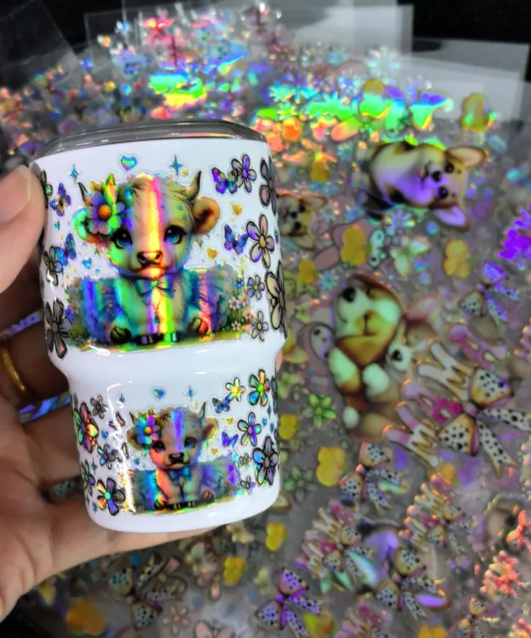 Bling Cartoon 20pcs Holographic laser 3oz mini cup sticker summerwins