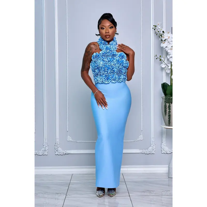beyonce light blue dress BEYONCE LONG DRESS main image 1