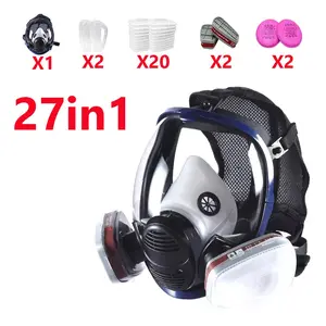 27-In-1 Large Full Face Respirator, Reusable Anti-Fog Anti-Scratch Polycarbonate Lens, Silicone Mask for Extensive Use, Chemical Gas Mask