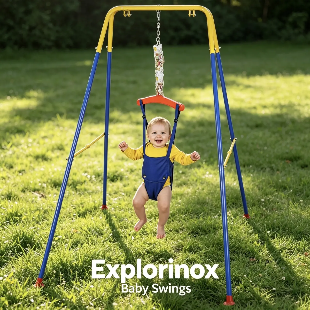 Unisex Baby Jumper and Hanging Swing Seat with Stand, Soft Cloth Sports Activity Seat for Infants 6-24 Months, Indoor Outdoor Use with Adjustable Chain, Backyard, 1 X Stand, 6 To 24 Months, 1 X Jumper Rope, Triangular Frame, Easy To Assemble, Enjoyable Ch