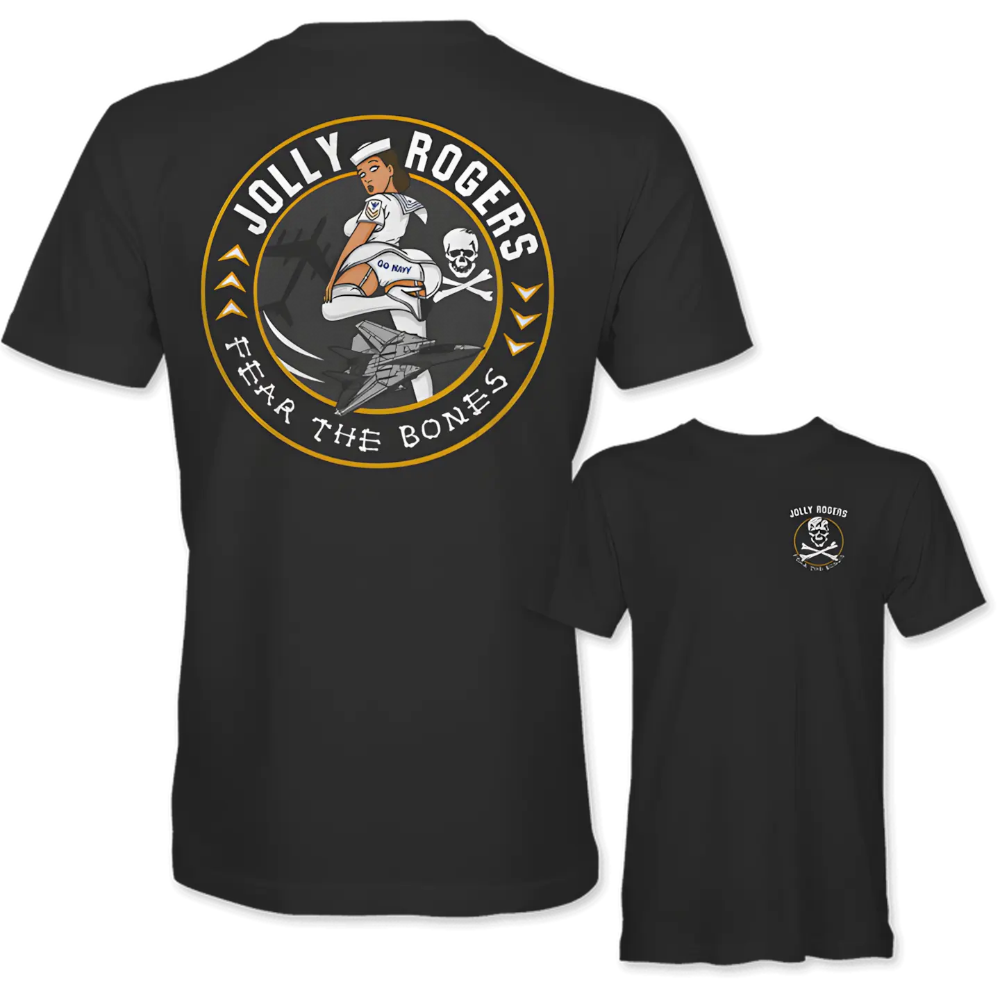 Jolly Rogers Fear The Bones T Shirt Naval Aviation Graphic Tee Vintage Navy Squadron Apparel Military Aircraft Enthusiast Shirt Veteran Gift Patriotic Fighter Jet T Shirt For Men