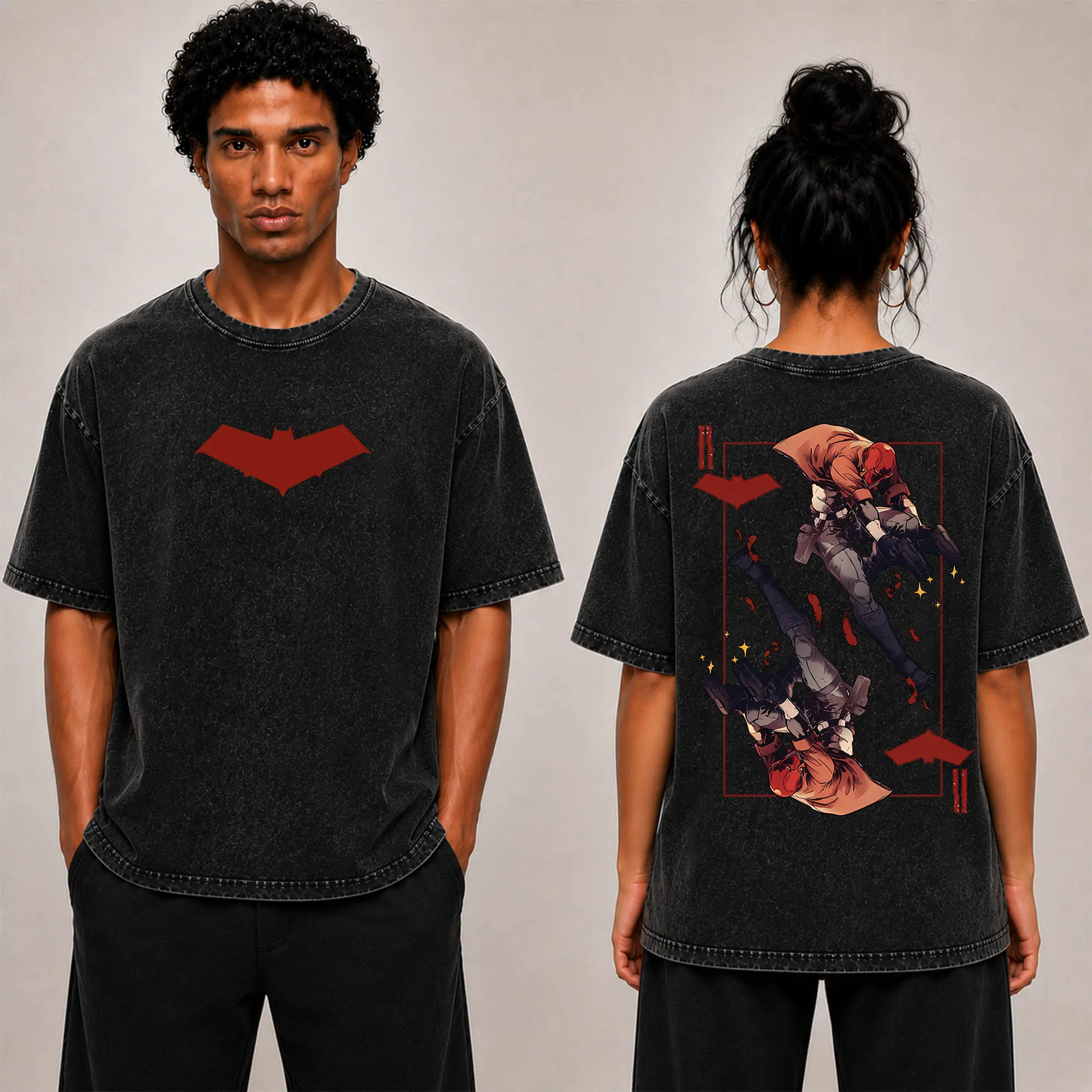 Retro Comic Playing Card Red Hood Graphic Cotton Shirt Collection, Ex-Robin B-Family Member T-Shirt Sweatshirt Hoodie, Vintage Jason Todd Gotham City Vigilante Hero Shirt, Dynamic Duo Unisex Hoodie Sweatshirt Gift for Comic Fans, Comic Lover Apparel