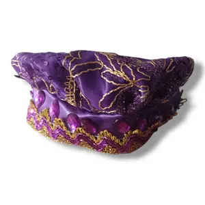 Babalu-Aye Santeria Crown Hat – Purple Gorro de San Lazaro para Orisha Babalú Ayé – Handmade Beaded Ceremony Hat for Ifá Osha Yoruba Healing Rituals