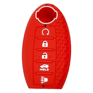 Silicone Key Fob Cover Fit for Nissan 5 Button Nissan 350Z 370Z Altima Armada GT-R Leaf Pathfinder Rogue Sentra Maxima Murano Versa CWTWB1U840 285E3-3SG0D Car Key Accessory Car Key Protector