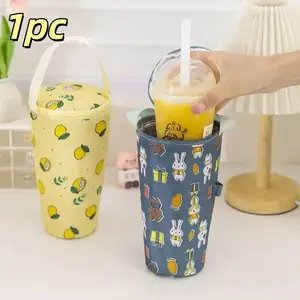 Rabbit Pattern Thermal Cup Cover, 1 Count Portable Insulation Sleeve for Bubble Tea Tumbler with Zipper & Handle, Drinkware Accessories for Home Office School Outdoor Camping