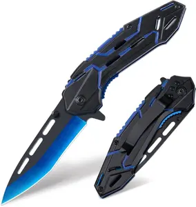 Pocket Knife for Men, Spring Assisted Folding Knife with 3.4” Stainless Steel Sharp Blade, Cool Flipper Open EDC Knives with Clip for Outdoor Camping Hiking, Gifts for Dad Him Husband (Blue)