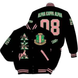 Alpha Kappa Alpha Varsity Jacket Custom Chapter, Black 1908 Sorority Design, Oversized Streetwear Baseball Coat Gift