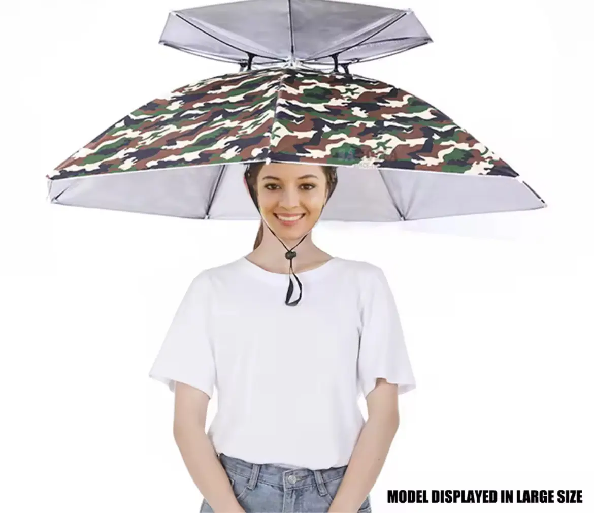 Synthetic Polyester Army Green Umbrella Hat - Waterproof, Foldable, Portable Outdoor Headwear with Cover, Sun & Rain Protection, Large Size, Camping, Beach Outings, Fishing Accessories, Unisex Adult (1,2,3 Sizes)