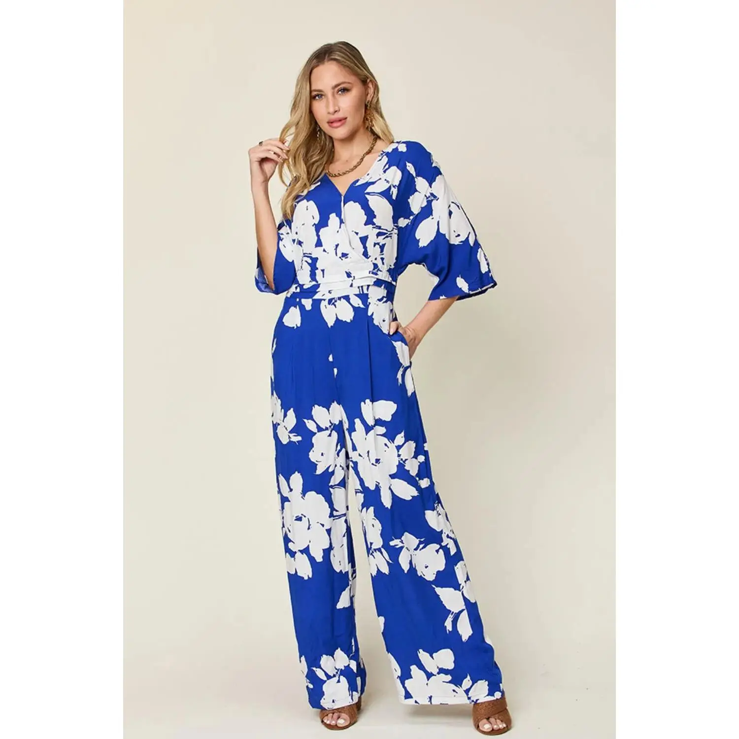 Tie Back Wide Leg Jumpsuit Plus and Regular Size
