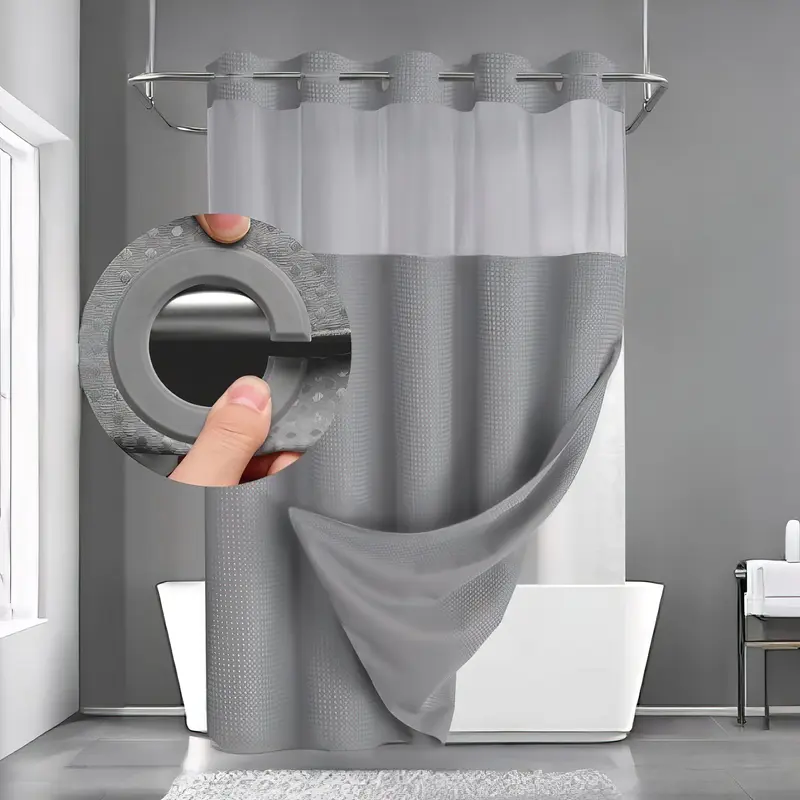 Double-Layer Modern Hookless Waffle Shower Curtain Set - 72x75 in, Polyester Waterproof Fabric, Simple Straight Design, Quick Snap White Liner Included, Hanging Easy Installation, Machine Washable Home Bathroom Decor