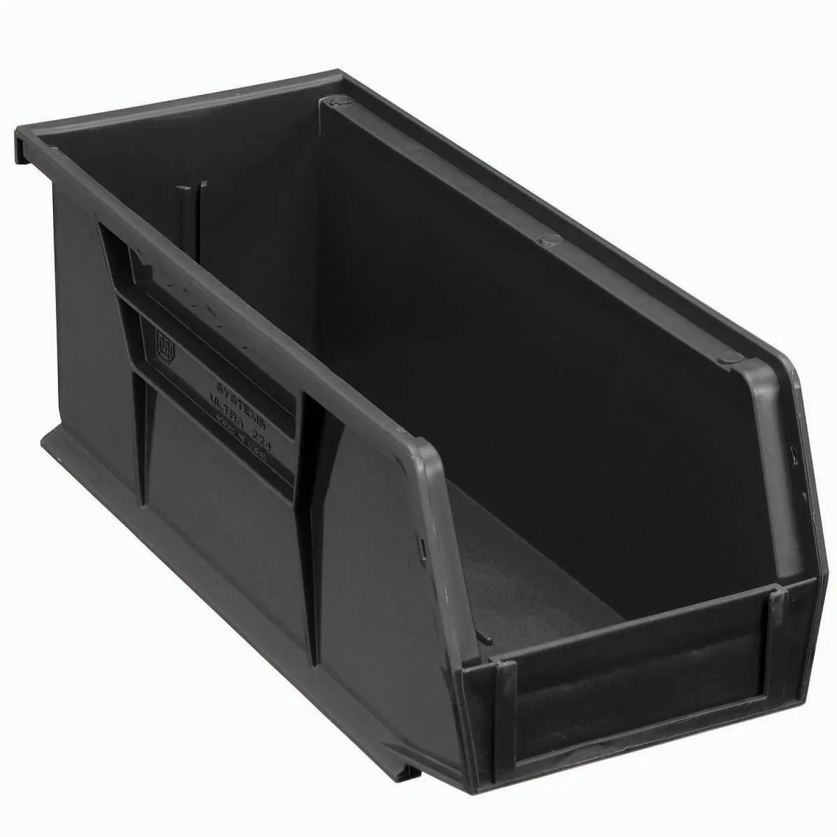 Global Industrial SB4104BK Polypropylene Box-Style Open Storage Bin - Black, Durable, Waterproof Rectangular Organiser with Slotted Labels, Anti-Slip Base, Stacking Bins for Closet & Garage, 10.875x4.125x4 in Container Storage Solutions