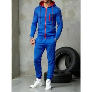 Men’s sporty hoodie set with drawstring design, thick fleece jogger pants, winter fashion casual wear for young men, streetwear tracksuit