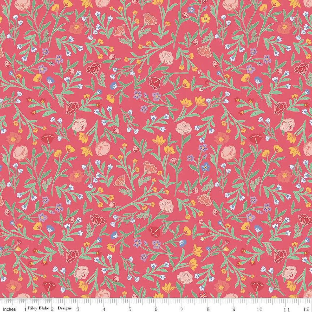 Fabric Riley Blake Raspberry Scattered Vine Simple Pleasures by the Quarter Yard C16654-RASPBERRY