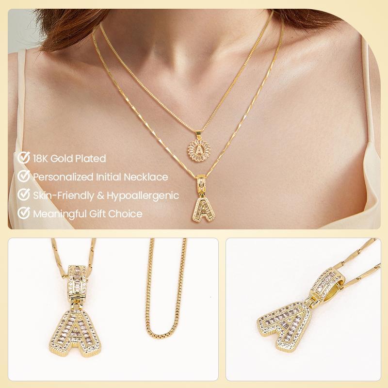 2 Pack 14K Gold Plated CZ Necklaces for Women, 26 Letters for Personalized Custom Name, Couple Jewelry Set, Perfect for Birthday & Mother's Day Gifts, Ideal for Banquets, Parties and Daily Wear, Great Gift for Friends, Family, Lovers or Yourself