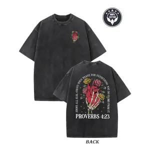 Vintage PROVERBS 4:23 Dual-Sided Print T-Shirt - Heavyweight 230g Pure Cotton, Loose Hip-Hop Streetwear Unisex Top with Floral Heart Design, Breathable & Sweat Absorbent for Casual Casual Attire, Cotton T Shirts, Retro Graphic Tee, Durable vintage t-shirt
